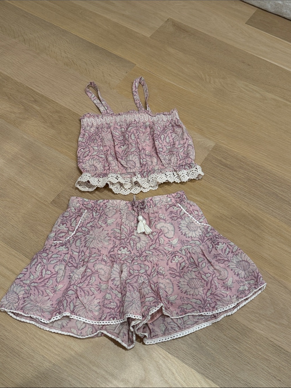 Girls Pink Floral Matching Set — Crop Top & Shorts
